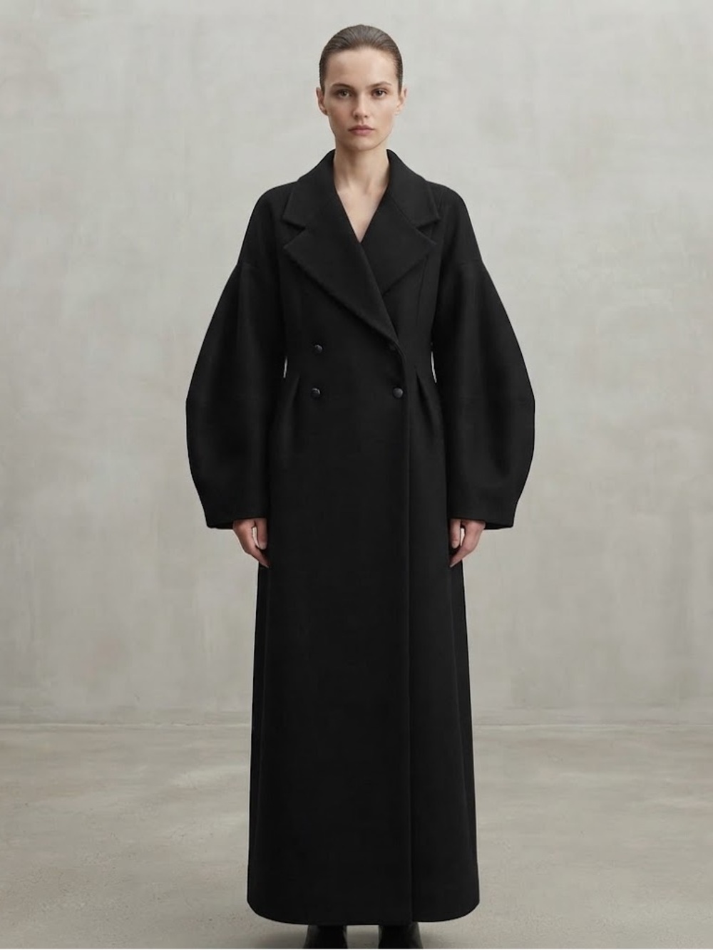 Locker Room Black Sculpted Wool Balloon Sleeve Statement Maxi Coat M